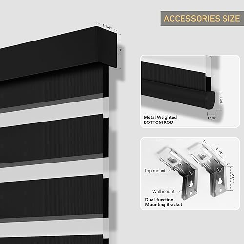 Miniatura 7 de ACMEART Persianas Cebra Motorizadas con Control Remoto, Control por APP y Funciona con AlexaGoogleMatter, Persianas de Ventana 100% Opacas Blackout