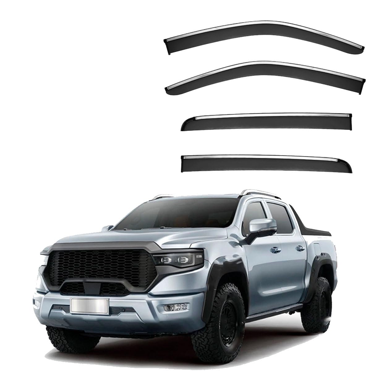4X Windabweiser für Foton Tunland 7/9 Pickup MK1 2024+, Regen Sonnenschutz Auto Fenster-Visiere Autofenster Sonnenschutz Regenabweiser Deflektoren