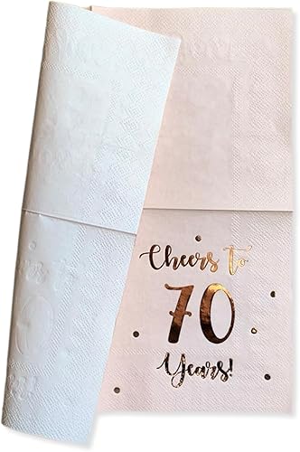 Miniatura 7 de Servilletas de cóctel de Cheers to 70 años, decoraciones de feliz cumpleaños 70 para hombres y mujeres, decoraciones de aniversario de boda, paquete