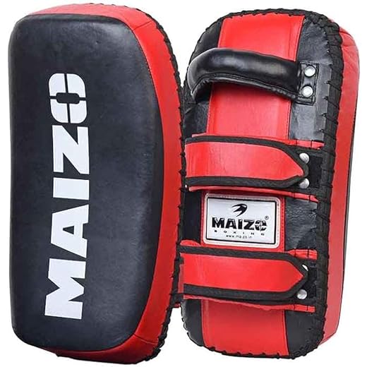 Maizo Synthetic Leather Curved Arm Shield/Boxing Punching Kicking Pad/Kickboxing Equipment/Martial Art/Protective for Practice,Traning - 2 Piece Red/Black