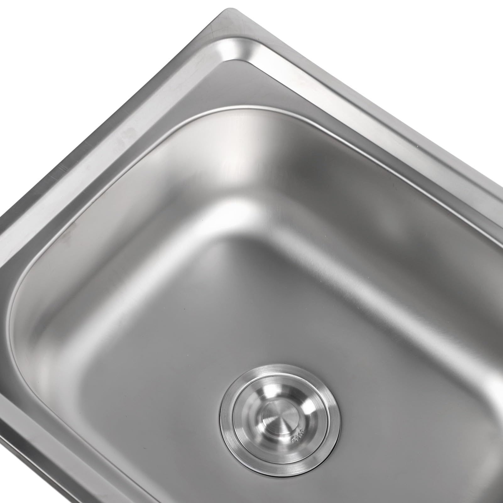 Rengue Stal Nierdzewna 304, Zlew Kuchenny Wpuszczany 29,5x17,7x7,1 Cala, Pojedyncza Misa, Montowany od Góry, Stacja Robocza z Odpływem w Kształcie X, Zaokrąglone Narożniki R10, do Domu,