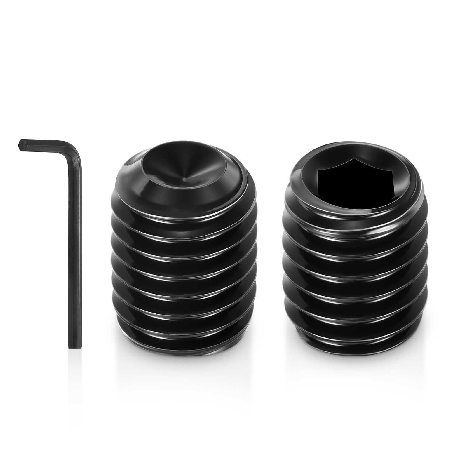 Kozelo 25Pcs Cup Point Socket Set Screws - [3/8"-16x1/2"] Carbon Steel - Black Oxide Finish Hex Socket Grub Set Screws with Hex Key Wrench for Door Handles, Knobs & Light Fixtures