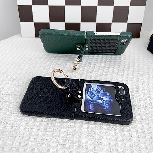 Miniatura 2 de Funda de piel sintética con soporte de anillo para Samsung Galaxy Z Flip 5 4 3 5G Z Flip3Flip4Flip5 mate retro lujo a prueba de golpes vintage