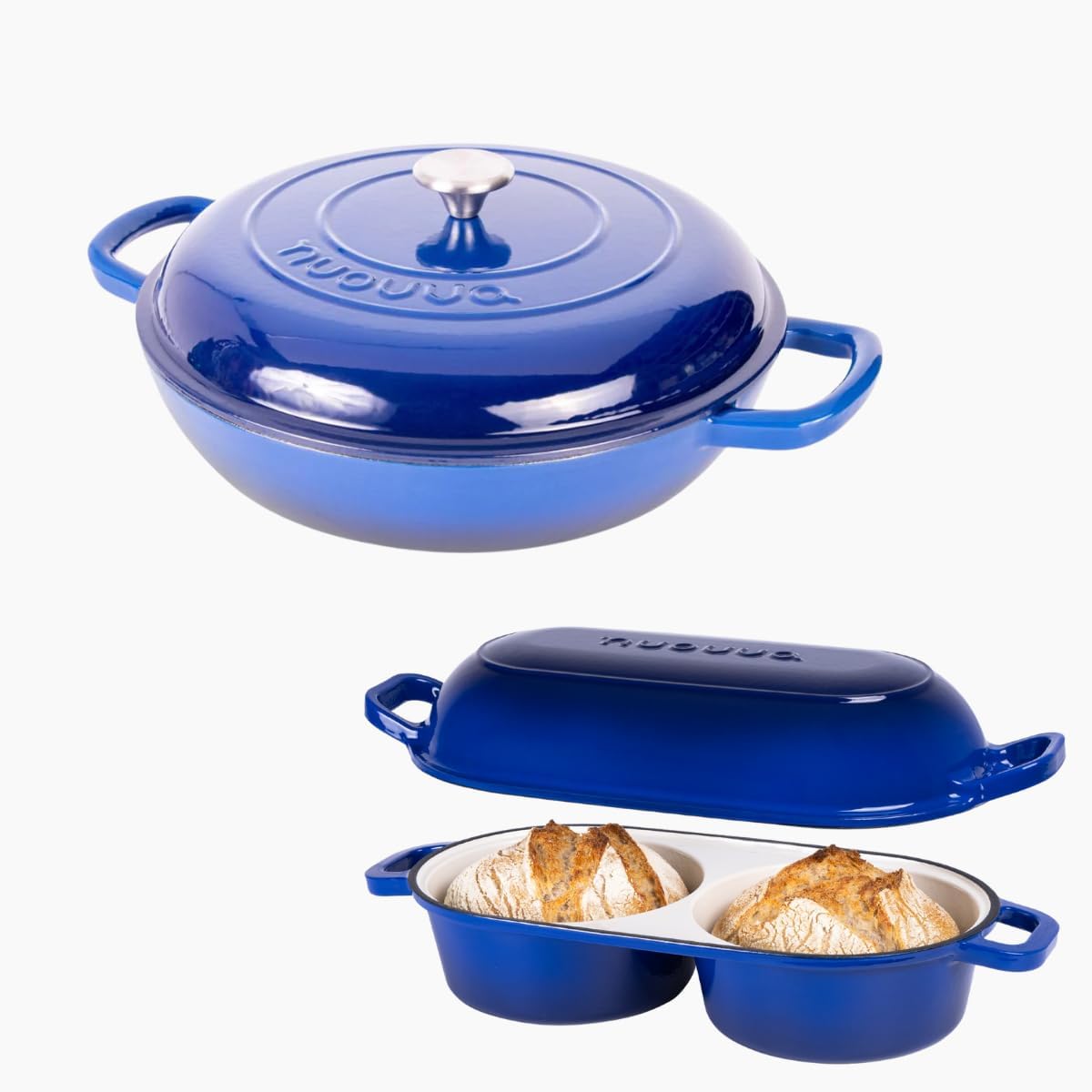 Nuovva Enamelled Cast Iron Cookware Bundle – Dutch Oven Pot with Lid & Double Bread Loaf Pan – Premium Cookware Set for Baking, Roasting & Everyday Cooking