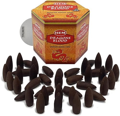 Miniatura 5 de Dragons Blood Hem - Conos de incienso de reflujo para fuente de humo aromático de cascada, soporte para quemador de neblina y tapete  40 conos de