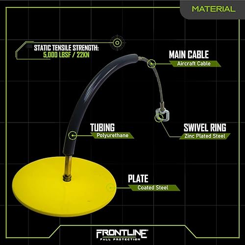 Miniatura 5 de Frontline Fall Protection DT1202 - Placa redonda de anclaje de caída de 12 pulgadas con cable de 2 pies  Cumple con OSHA y ANSI  Punto de anclaje