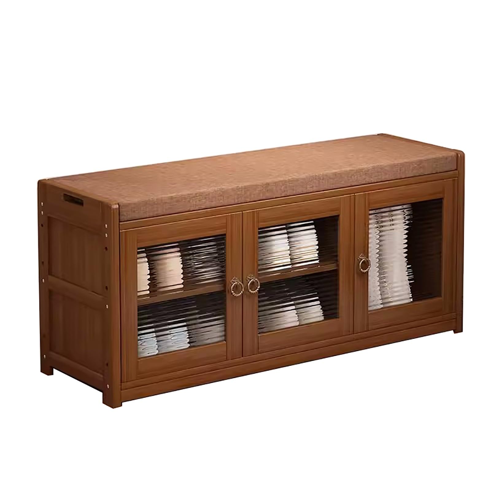 Banc de rangement en bambou 100cm avec portes en acrylique