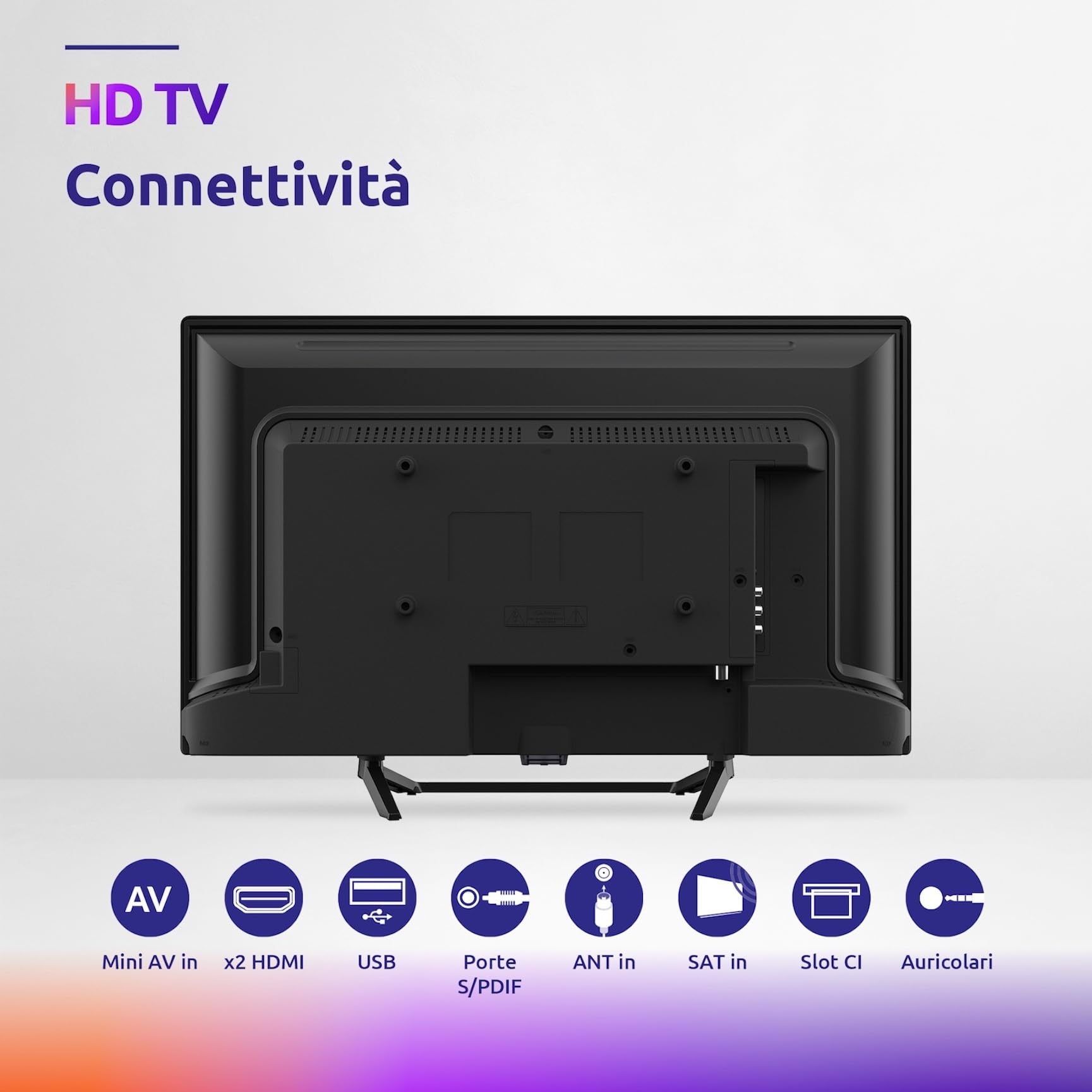 STRONG - TV HD 24" (60 cm) SRT24HE4023C - 12 V ideale per roulotte, camper - Triplo sintonizzatore integrato - 2 porte HDMI (1 ARC) + 1 porta USB + Mini-AV + presa per antenna/satellitare - Nero