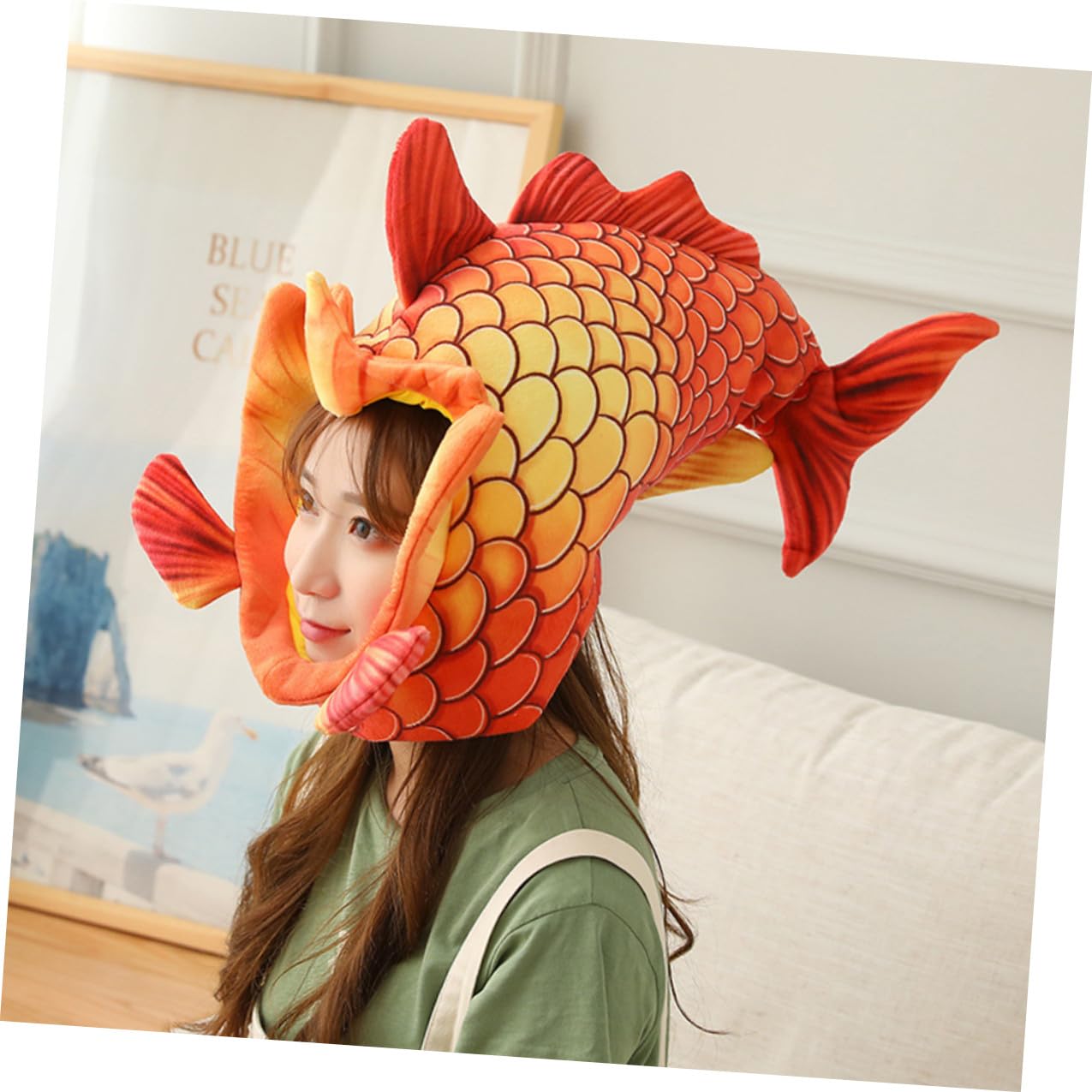 SOIMISS Sombrero de Disfraz para Rojo Diseño de Pez Cabeza, Tocado Creativo para Halloween y Fiestas, Accesorio Divertido para Juegos de Rol y Actuaciones