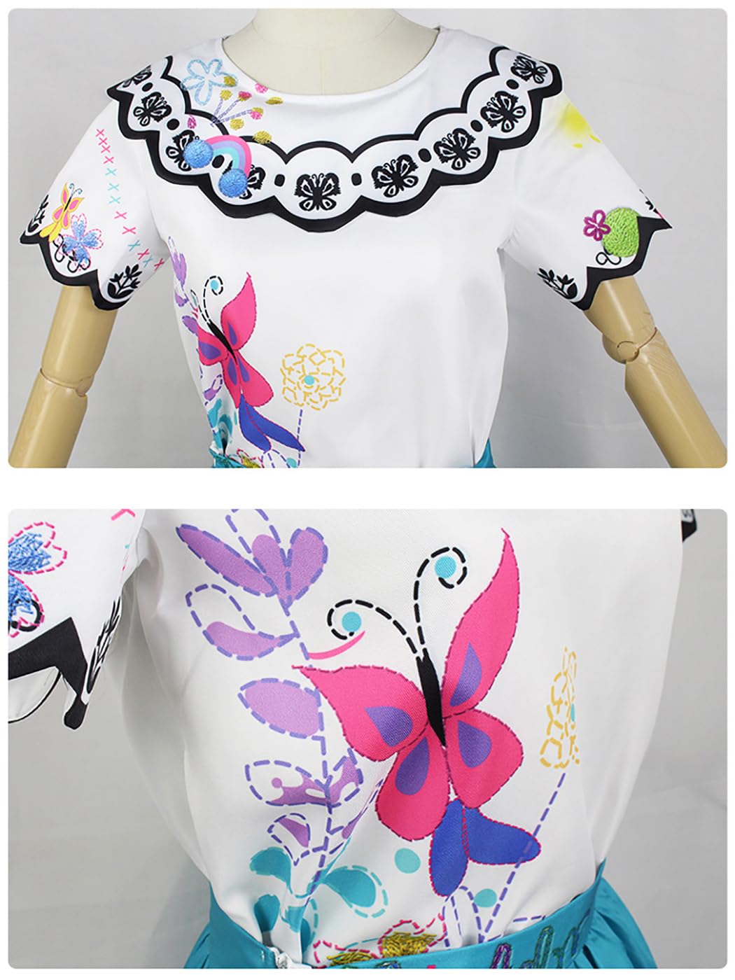 Donna Mirabel Cosplay Costume con Parrucca e Borsa Vestito da Principessa Fantasia Magica Mirabel Madrigal Costume Compleanno Partito Natale Halloween Anime Carnevale Vestito