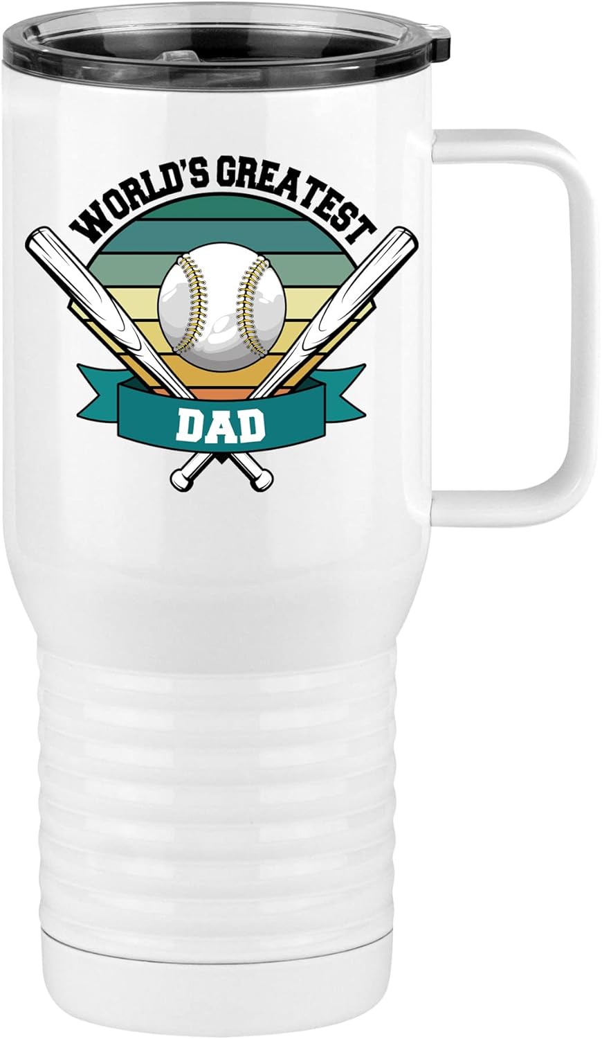 Personalized Gift for Dad, World's Greatest Father Travel Coffee Mug with Handle and Slider Lid, White 20 oz Polar Camel, Stainless Steel, Vacuum Insulated, 14 Designs