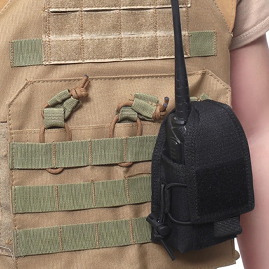 Versatile Pouch Case Holder for GPS Phone, Universal Radio Pouch, Adjustable Molle Magazine Bag with Elastic Cord, Small Nylon Belt Pack for Walkie Talkies Radio
