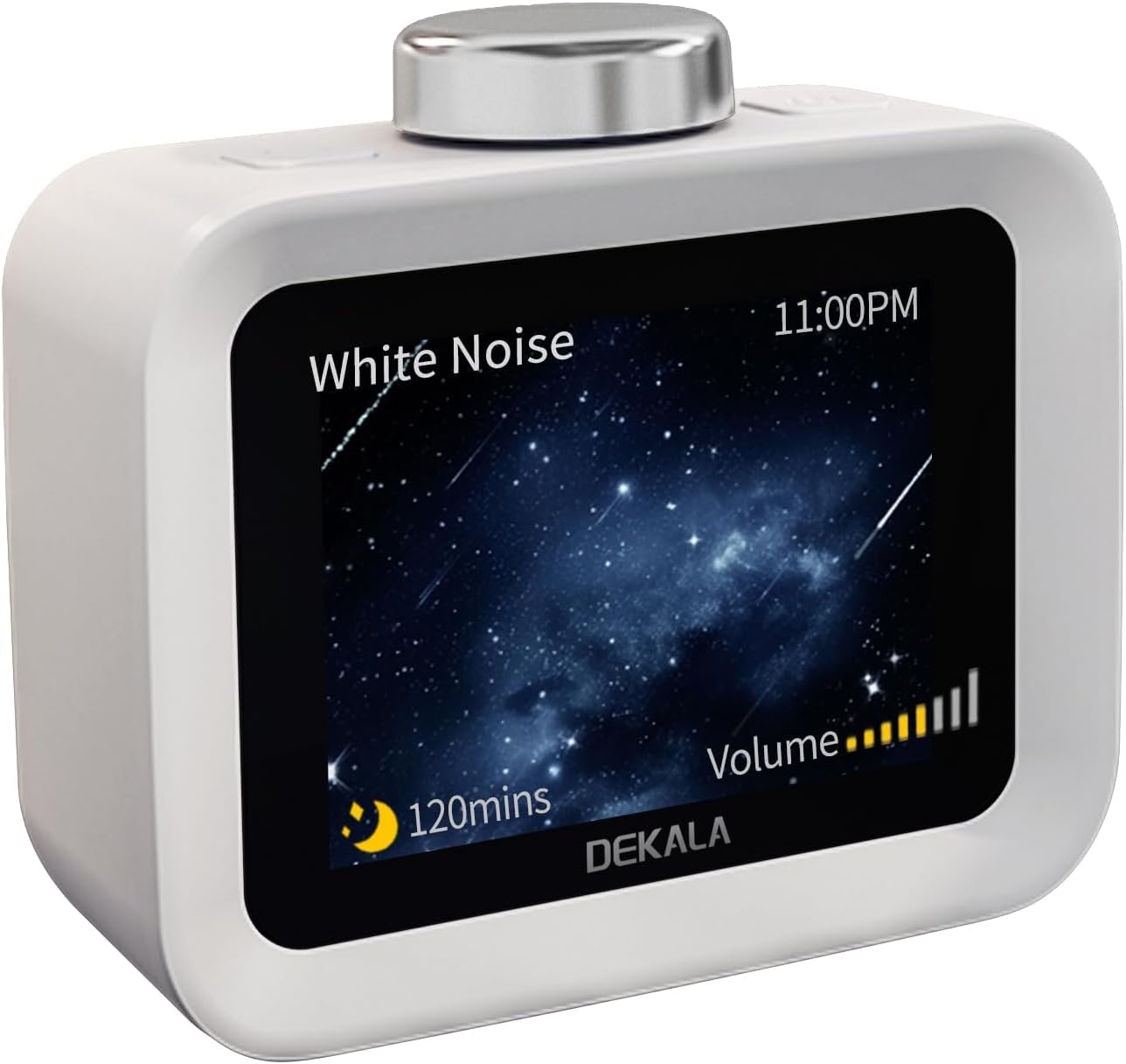 Dekala AuraDot Cute Aalarm Clock Temperature Humidity Monitor, White Noise Sound Machine for Sleep 30 Non-Loop Soothing Sounds, Animationed Sleep Screen, 7-Day Programmable 4 Alarm Clock