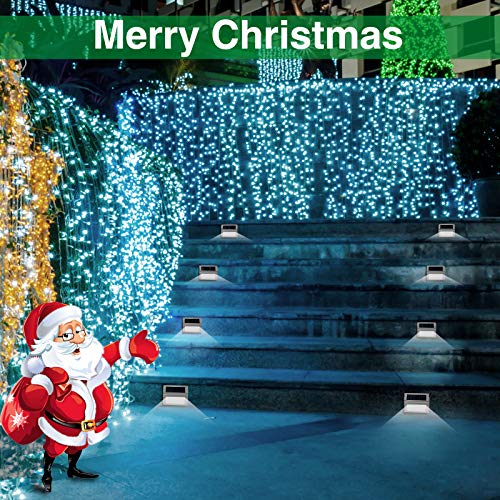 Outdoor Fence Lights,12 Pack Solar Powered Deck Lights Waterproof Stairs Light Stainless Steel Security Wall Lamps for Step Walkway Patio Garden Pathway - Cool White