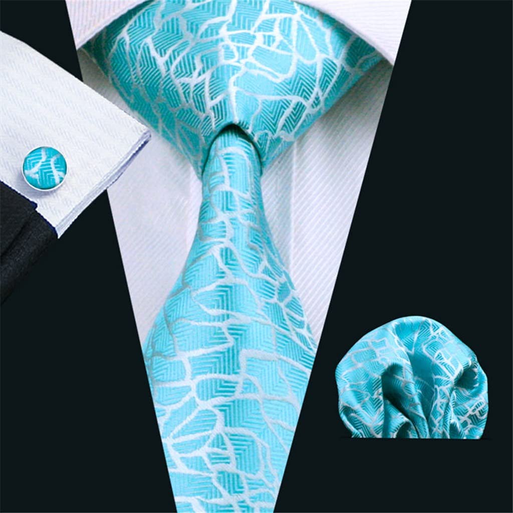 Corbata de Hombre Azul Novedad Jacquard Tejido Seda Marca Corbata pañuelo Gemelos Conjunto para Boda Fiesta de Negocios