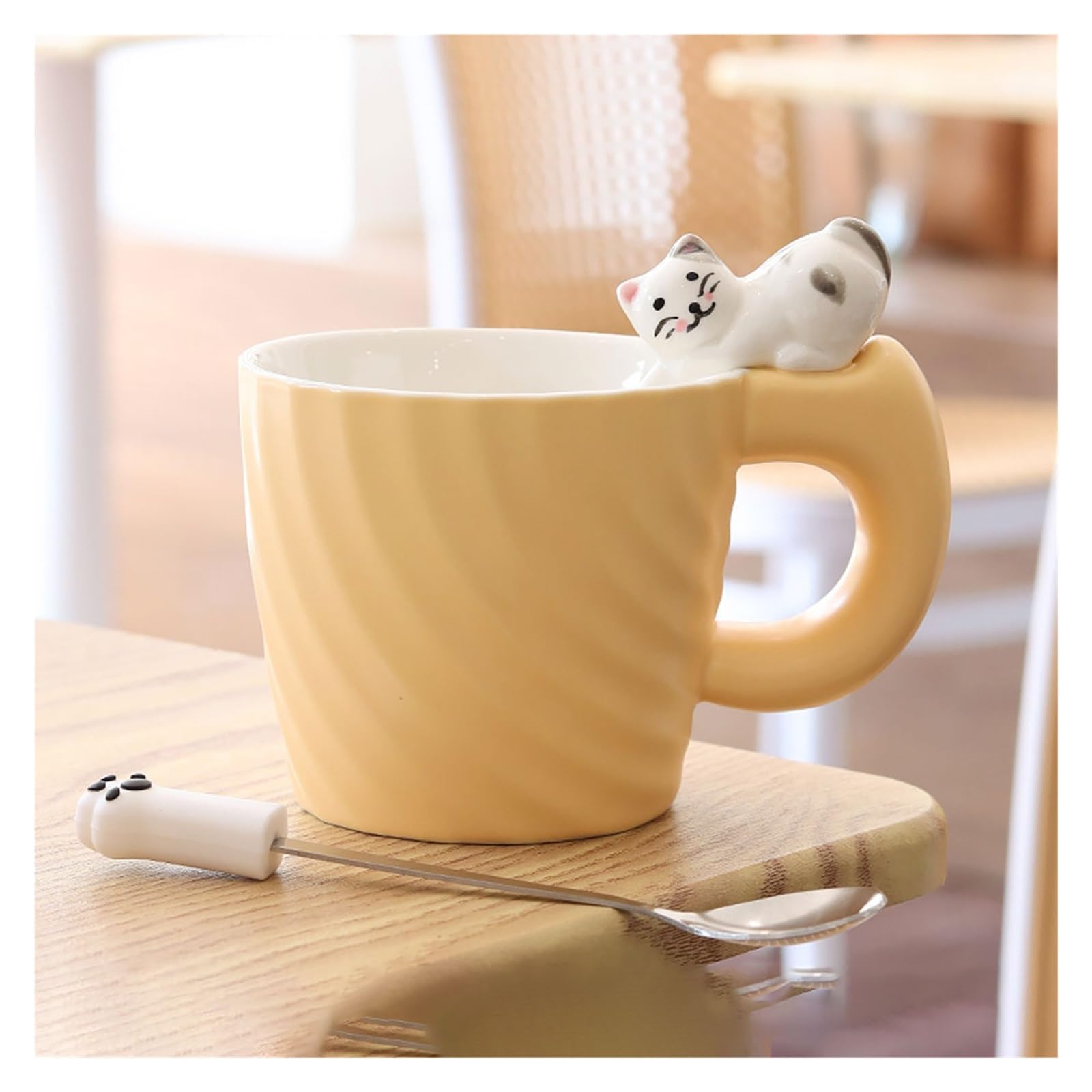 NEBE Tazas Taza de cerámica con Cuchara, Taza de café de Oficina de Gran Capacidad, Taza de Leche Tazas para Cafe(B)