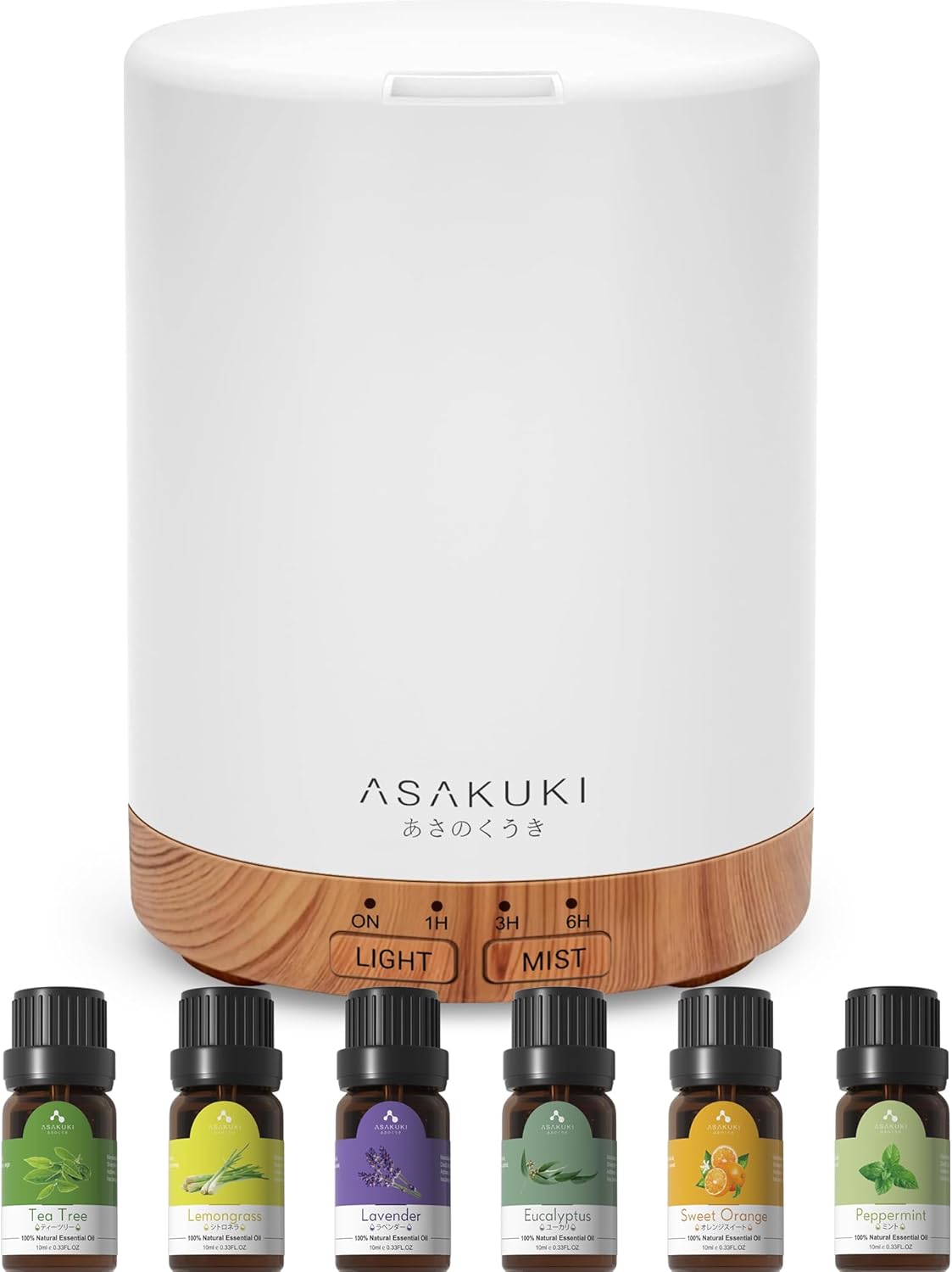 ASAKUKI Diffuser 300ml with 6x10ml Essential Oils Set, Essential Oil ...