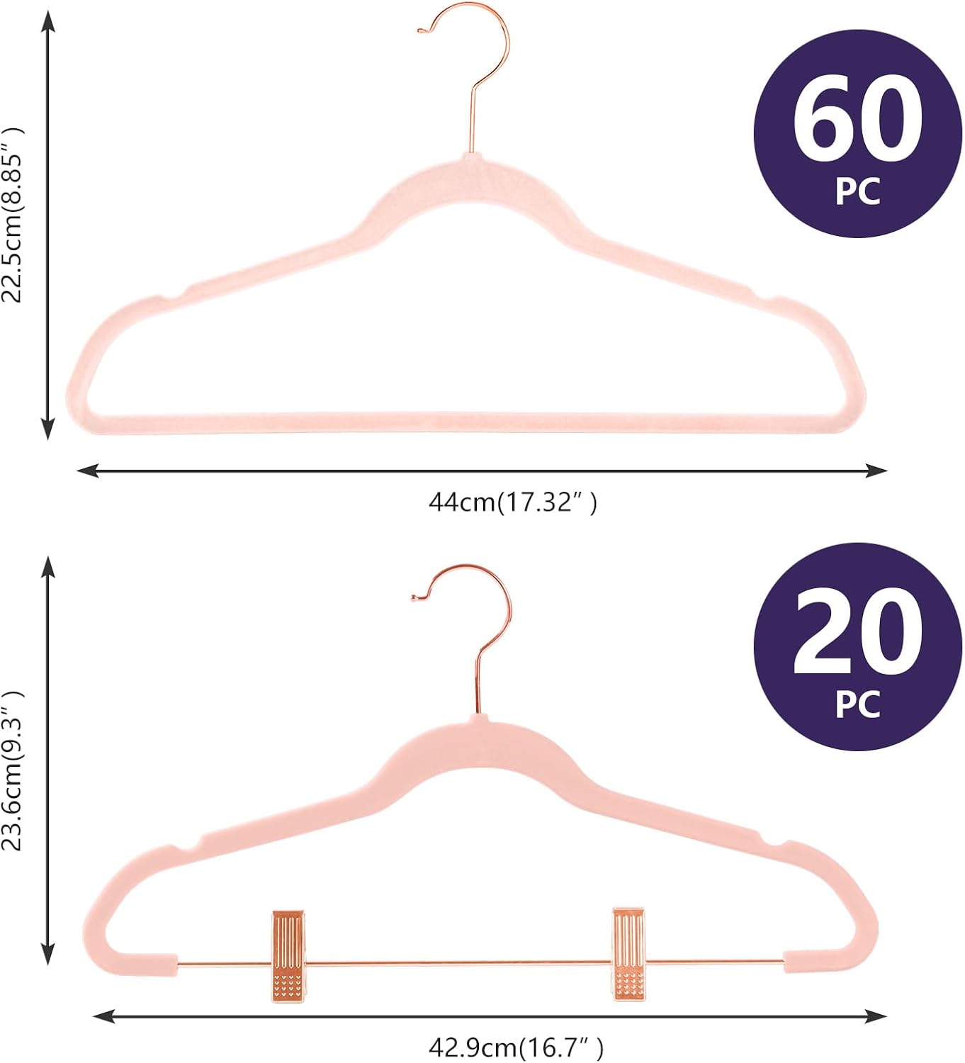 MIZGI Premium 60PC Velvet Suit Hangers Bundle with 20PC Velvet Pants Hangers, Rosegold Hooks, Space-Saving Closet Organizers for Pants, Skirts, Dresses, Jackets, Coats, Sweaters, Pink