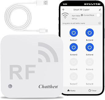 Smart WiFi Remote Controller, Universal RF 433MHz Remote, Programming Learning, Set Timer, Suitable for RF Devices Such as Motorized Curtains, Garage Doors, and Remote-Controlled Lighting