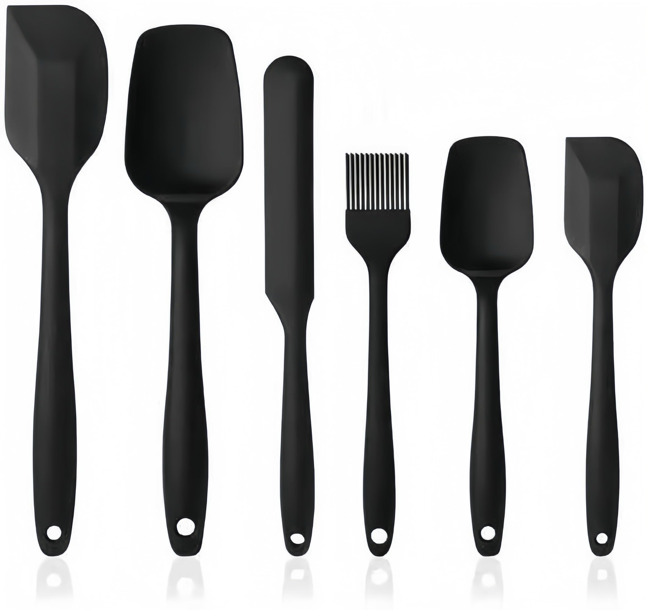 Silicone Spatulas Set,Bakeware Set of 6 Non-Stick Ergonomic Cooking Baking,600°F Heat-Resistant & BPA Free Silicone Scraper Spatulas for Nonstick Cookware,Dishwasher Safe -Black