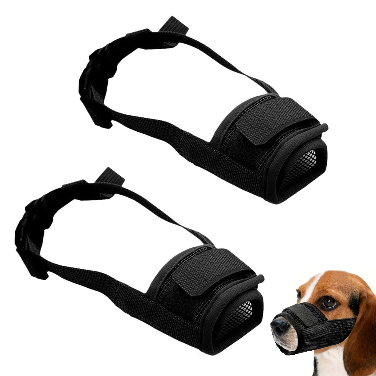 Guttiuaa 2 Pcs Dog Muzzle, Black Breathable Mesh Dog Muzzles with Adjustable Buckle Strap for Small, Medium, Large