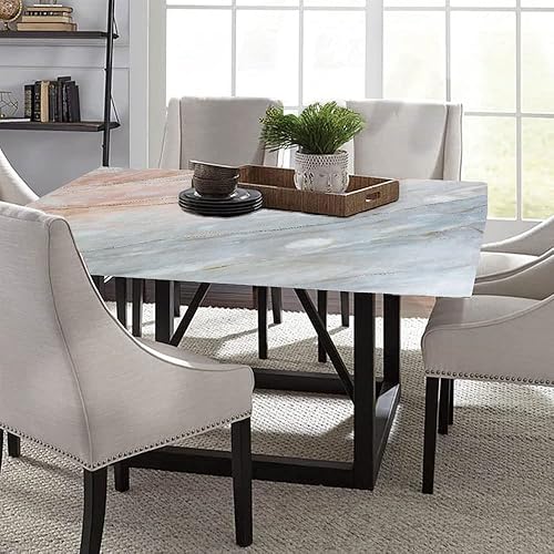 Miniatura 3 de CESGFC Mantel ajustable cuadrado de mármol, piedra ónice con textura de rayas naturales, borde elástico, adecuado para decoración de mesa, bufé y