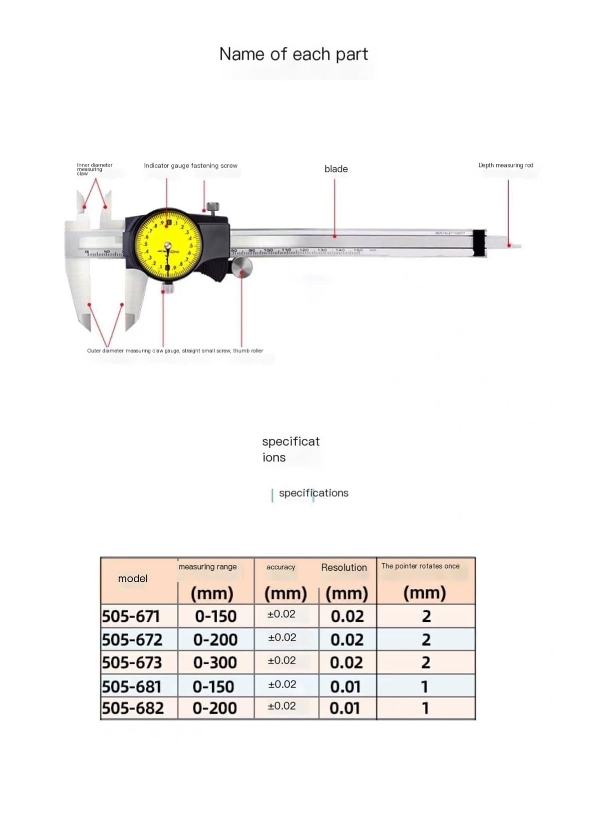 Calibradores Vernier con Tablas Calibradores de Acero Inoxidable Calibradores de Dial 0.01 (0 200/0.01 (505)