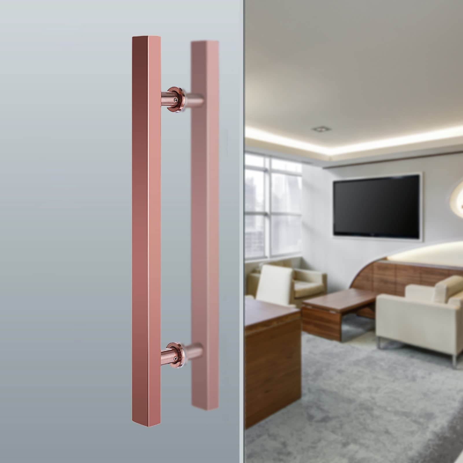 MXXQRHF Brushed Stainless Steel Anti-Rust Square Door Pull Handle for Glass & Barn Doors - Rose Gold, 80cm (32") & 50cm (20") Sizes, Durable Iron/Wood Compatibility, Premium Quality