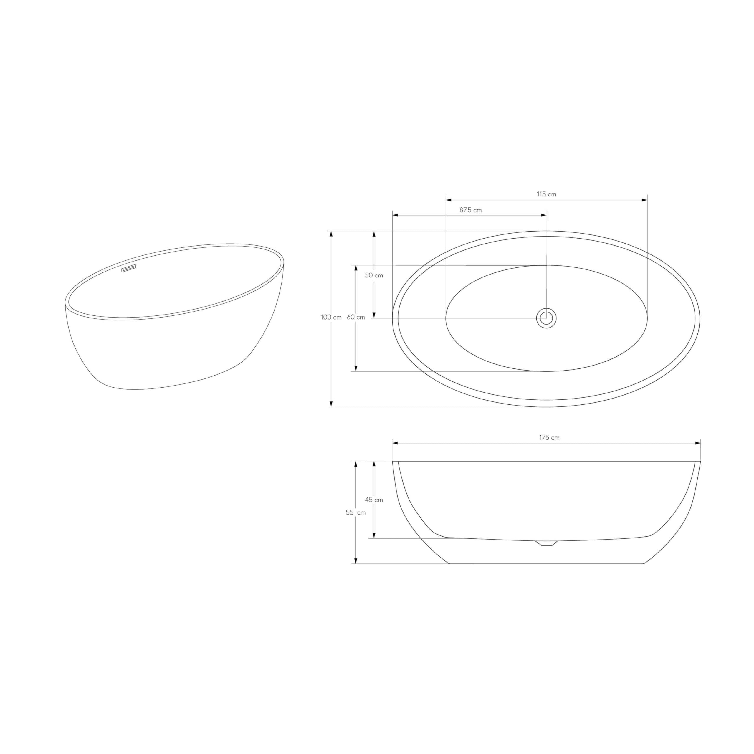 BERNSTEIN Freistehende Badewanne aus Sanitäracryl Wanne mit Doppelwandiger Konstruktion 175 x 100 x 58 cm - 5 Jahre Garantie - Standbadewanne Destino in Weiß glänzend, Acryl-Wanne