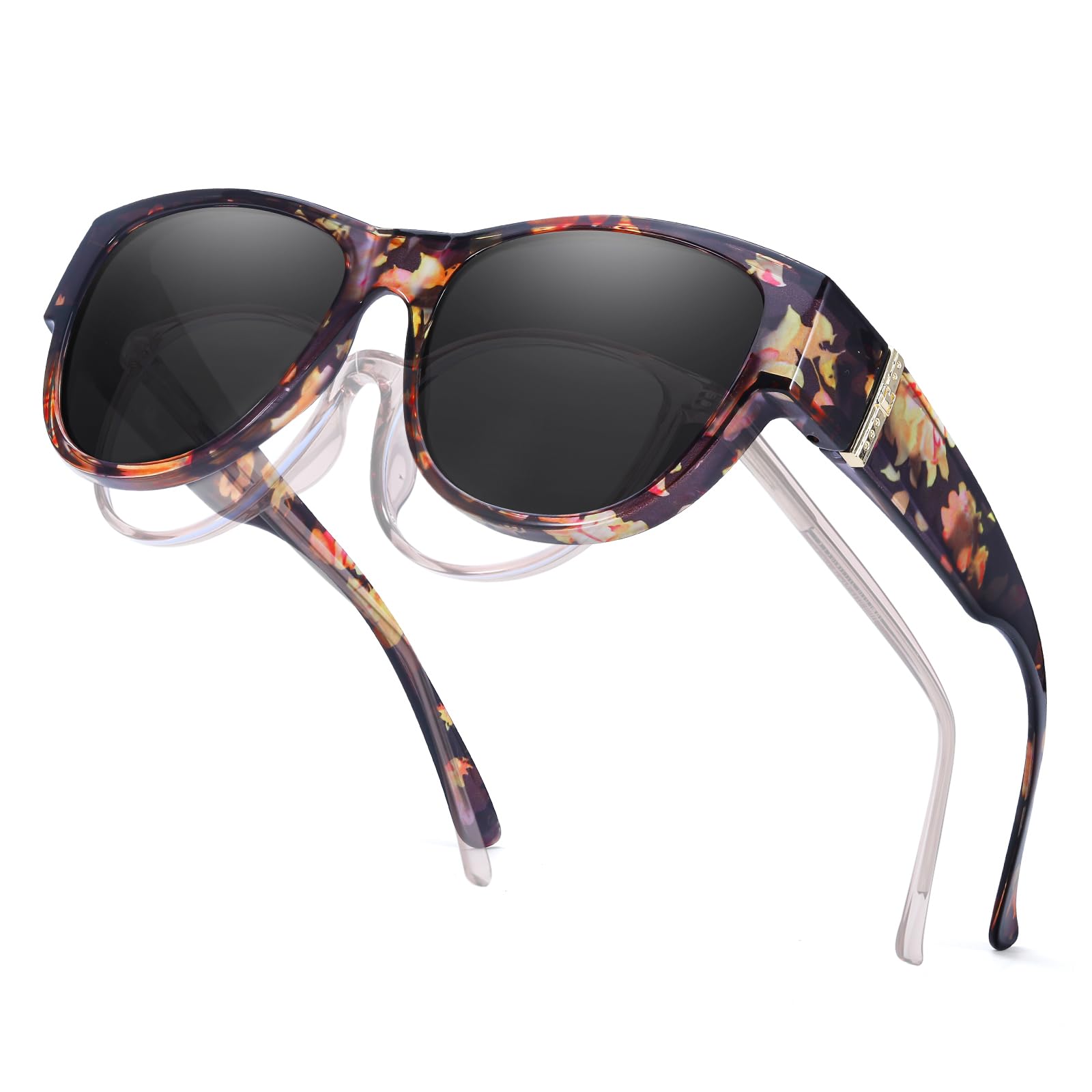LVIOE Überzieh Sonnenbrille Polarisiert für Damen, Trendige Sonnenbrille für Brillenträger mit UV400 Schutz Gläsern
