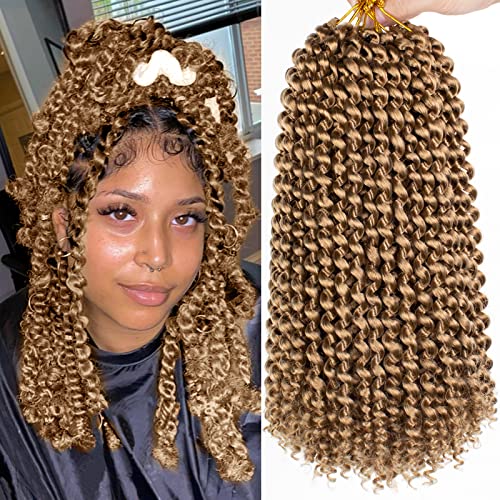 Leeven 12 Inch Blonde Short Water Wave Passion Twist Crochet Braiding Hair 2 Packs Synthetic Hot Water Setting Twist Hair Extensions for Distressed Butterfly Locs Pre looped Passion Braids Hair 27#