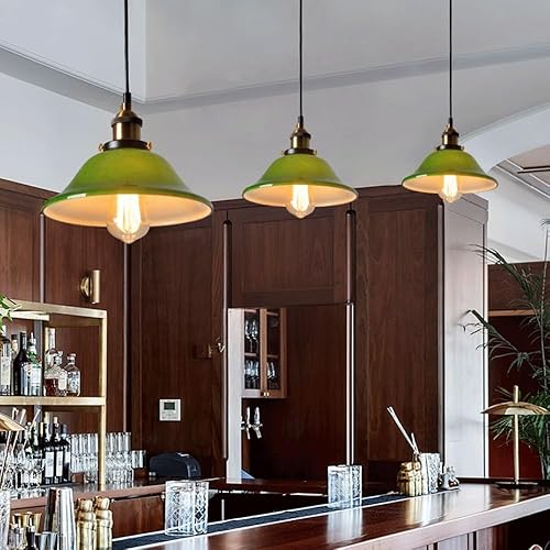 Lámpara colgante de techo con pantalla de vidrio de mediados de siglo con acabado de metal, cable ajustable E27/E26 para cocina, isla, restaurante,