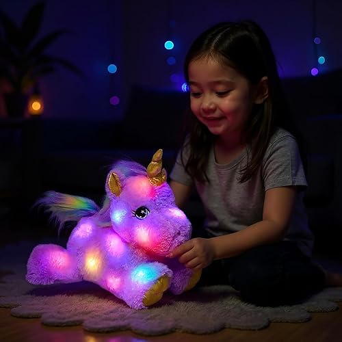 Vista 29 de Cuteoy Peluche de unicornio blanco con luces LED, regalo de cumpleaños y Navidad, juguete para niños pequeños, 15 pulgadas