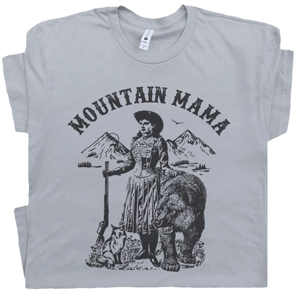 Shirtmandude T-ShirtsWomens Mountain Mama T Shirt Cool for Mom Vintage Country Music Annie Oakley Patsy Dolly Bear West Virginia Tee