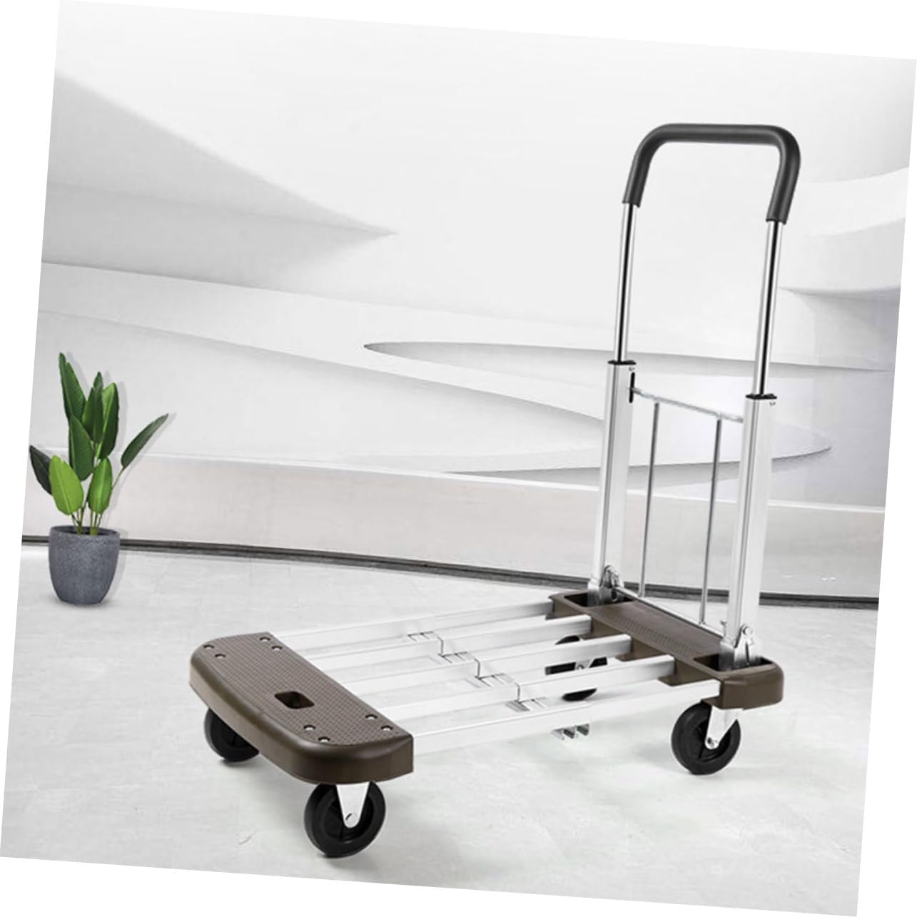 Ciieeo Folding Flatbed Trolley Silent Wheels Portable Luggage Cart for Home and Travel Adjustable Handle Heavy-Duty 4-Wheel Design Easy to Store
