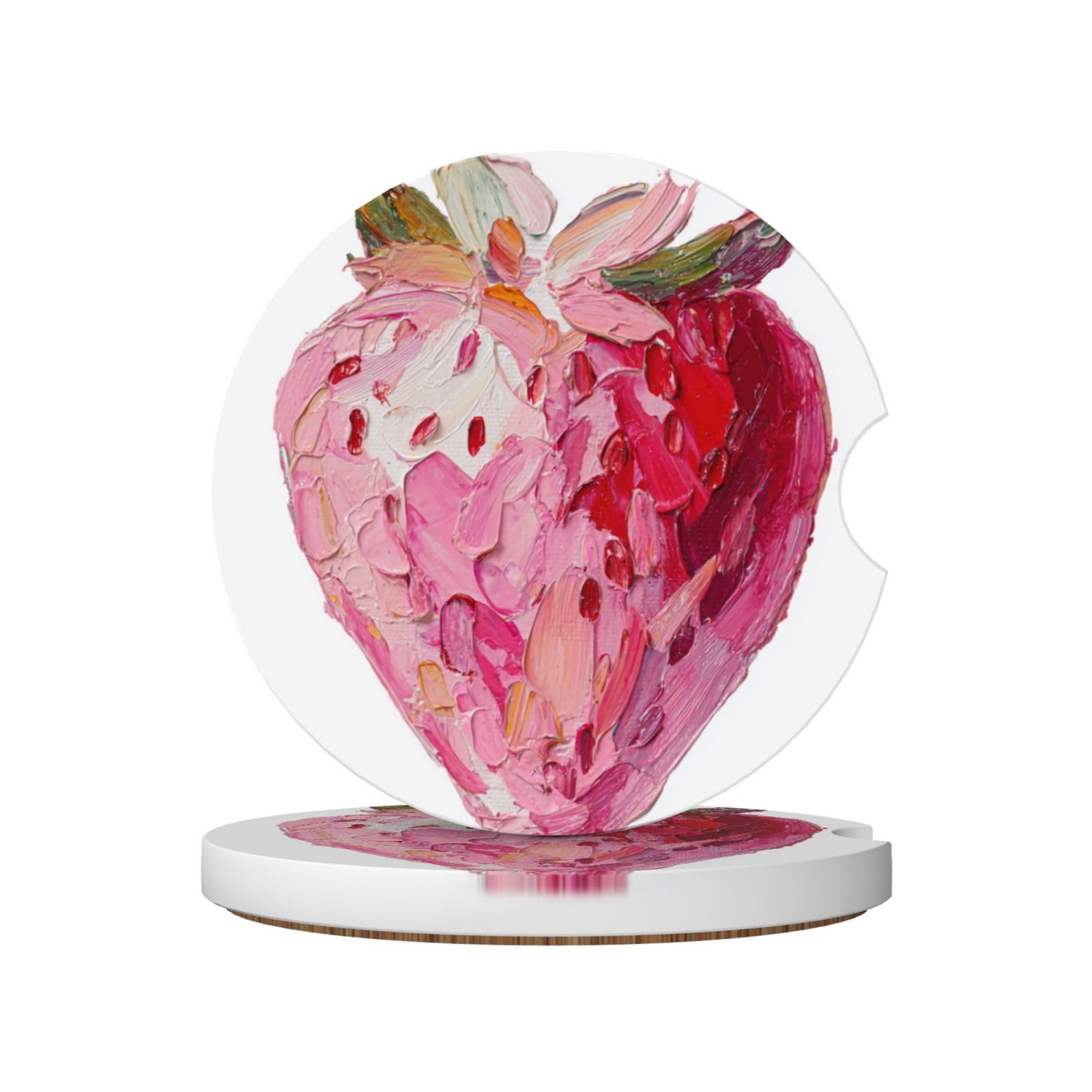 Single Strawberry in Pink Tones Ceramic Coasters,2pcs