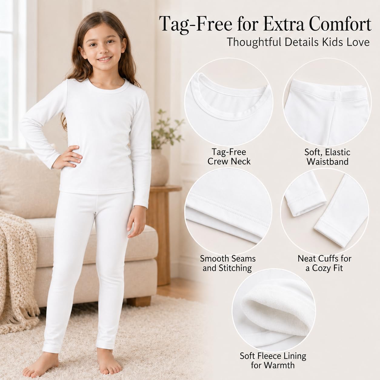 Ensemble de sous-vêtements thermiques pour fille avec doublure en polaire - Couche de base haut et bas - Caleçon long chaud pour l'hiver, le ski et le quotidien