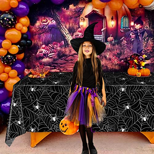 Image of TREWAVE 3 Pack Halloween Spiderweb Tablecloth Rectangular Plastic Spider Web Table Cloth Large Size Table Covers for Home Decor Halloween Party Decorations 54 inch x 108 inch (Black)
