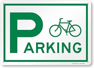 SmartSign 10 x 14 inch “Bicycle Parking” Metal Sign With Bicycle Graphic, 40 mil Laminated Rustproof Aluminium, White and Green, Made in USA