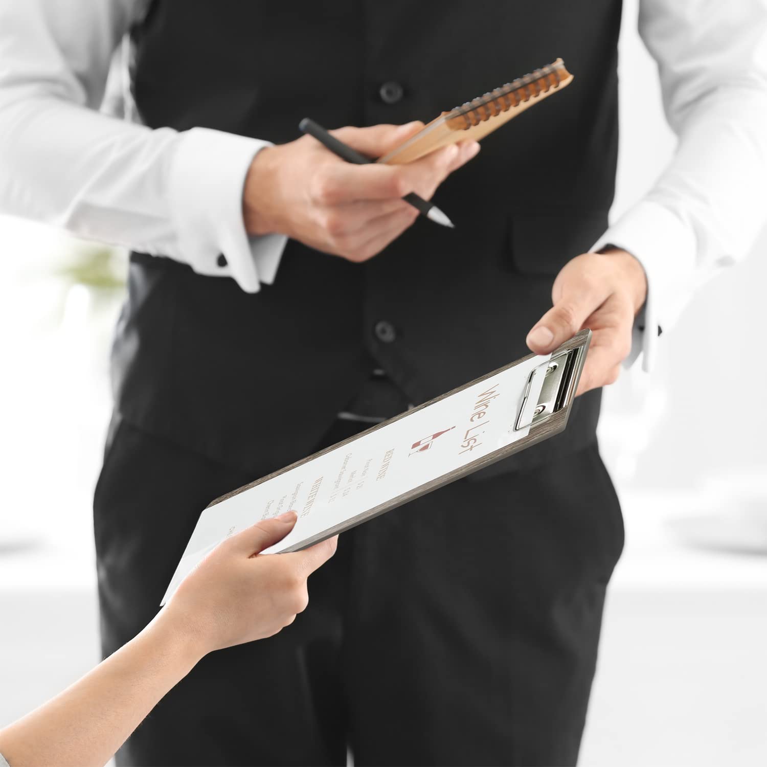 Olbia 10-Pack Wood Check Presenters for Restaurants, Server Book, Menu Holder for Cafes, Wooden Clip Board, Cute Waitress Book Organizer, Server Note Pads, Guest Check Book 8" x 4" (Gray Wood)