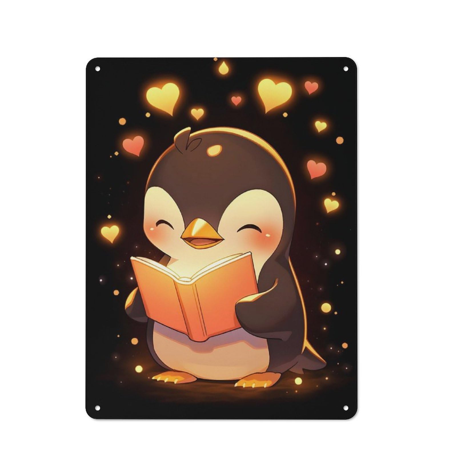 Junmoney Gold Penguin Book Reader Tin Wall Plaque 40X30cm With For Bar Or Restaurant, For Hospitality Decor Collectors