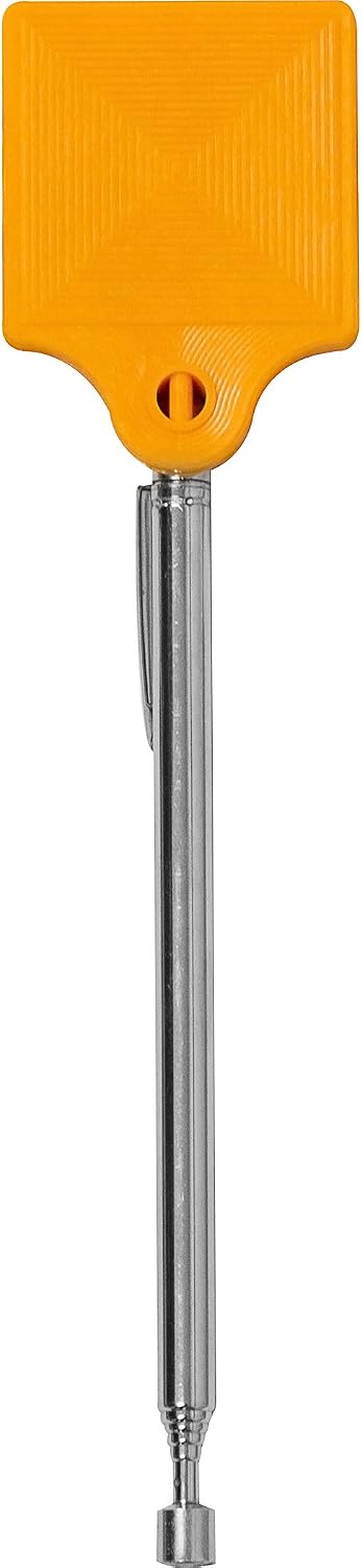 MAG-MATE 301G240HVO High-Visibility Telescoping Rectangular Stainless Steel Inspection Mirror, 2" x 2" Telescoping Mirror with Collapsible Brass Shaft, 28" Extended Length, Orange Hivis