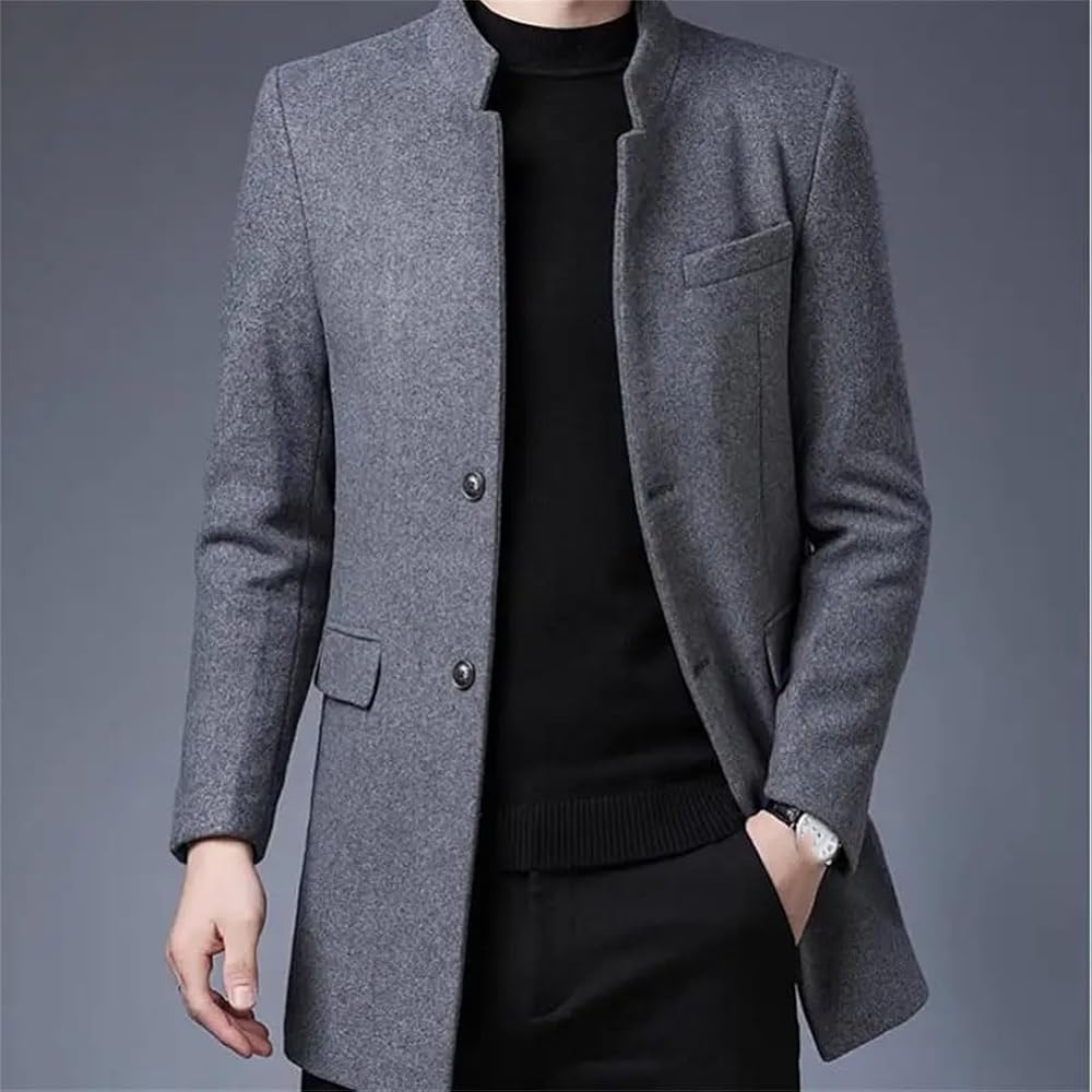 Men Solid Color Stand Collar Wool Blends Coats : Amazon.co.uk: Fashion