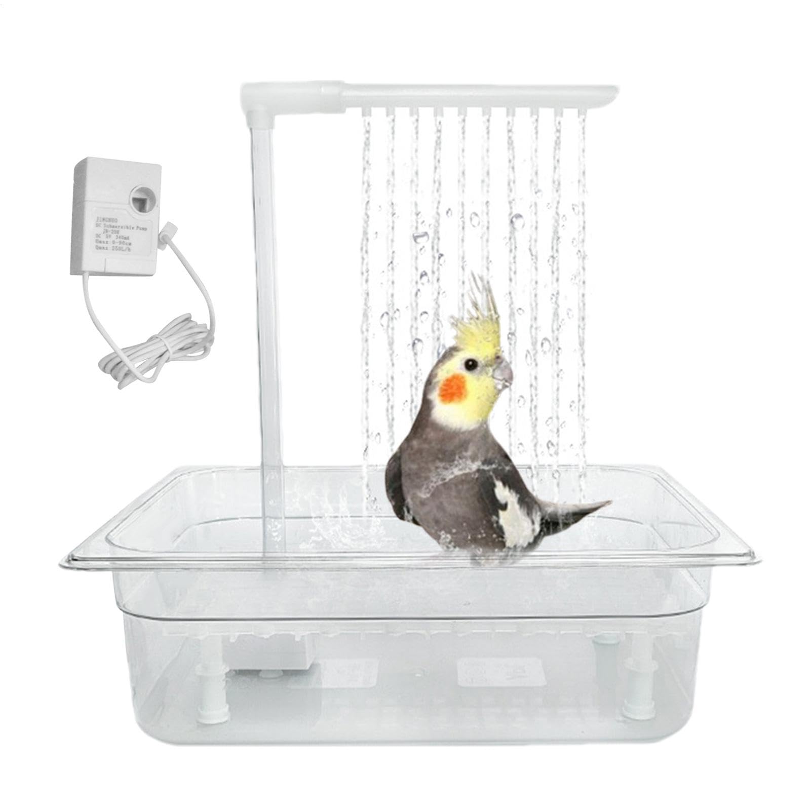 Vasca Automatica Per Uccelli Fontana Doccia con Acqua Corrente | Accessorio per Toeletta in Gabbia Ideale per Parrocchetti Cenerini Conuri e Inseparabili