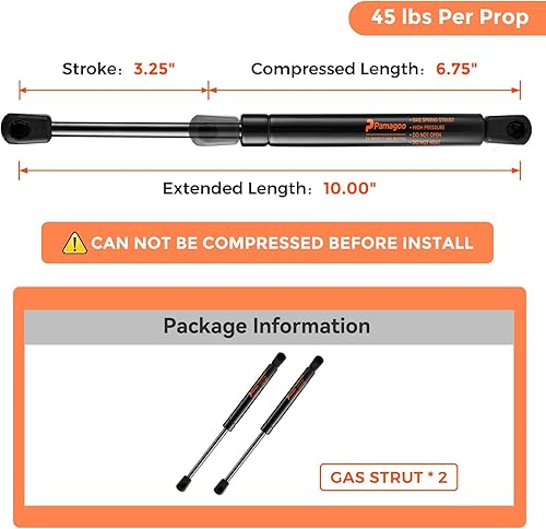 Miniatura 2 de 10159-31 Soportes de gas de 10 pulgadas y 45 libras, ML99-45 de 10 pulgadas y 200 N para caja de herramientas, amortiguadores de tapa de aluminio