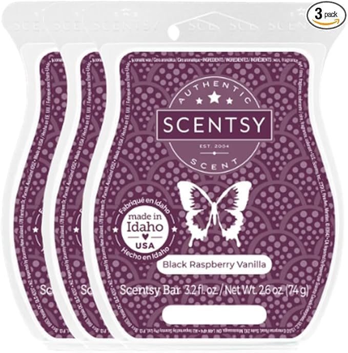 Black Raspberry Vanilla, Wickless Candle Tart Warmer Wax 3.2 Oz Bar, 3-Pack (3)