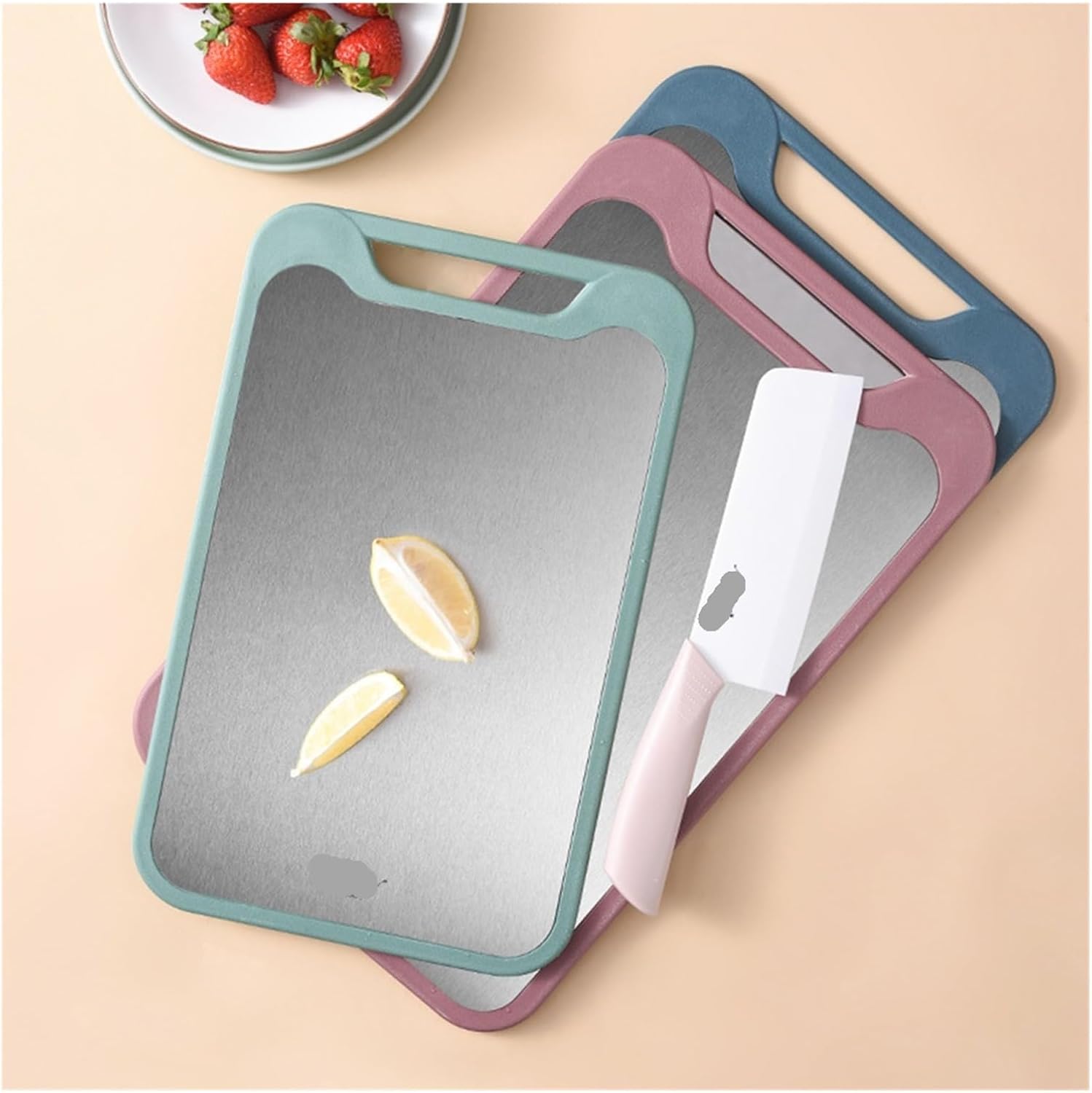 Compatible For 304 Stainless Steel Cutting Board Double-Sided Chopping Kitchen Fruit Rolling(3pcs,35x22cm)