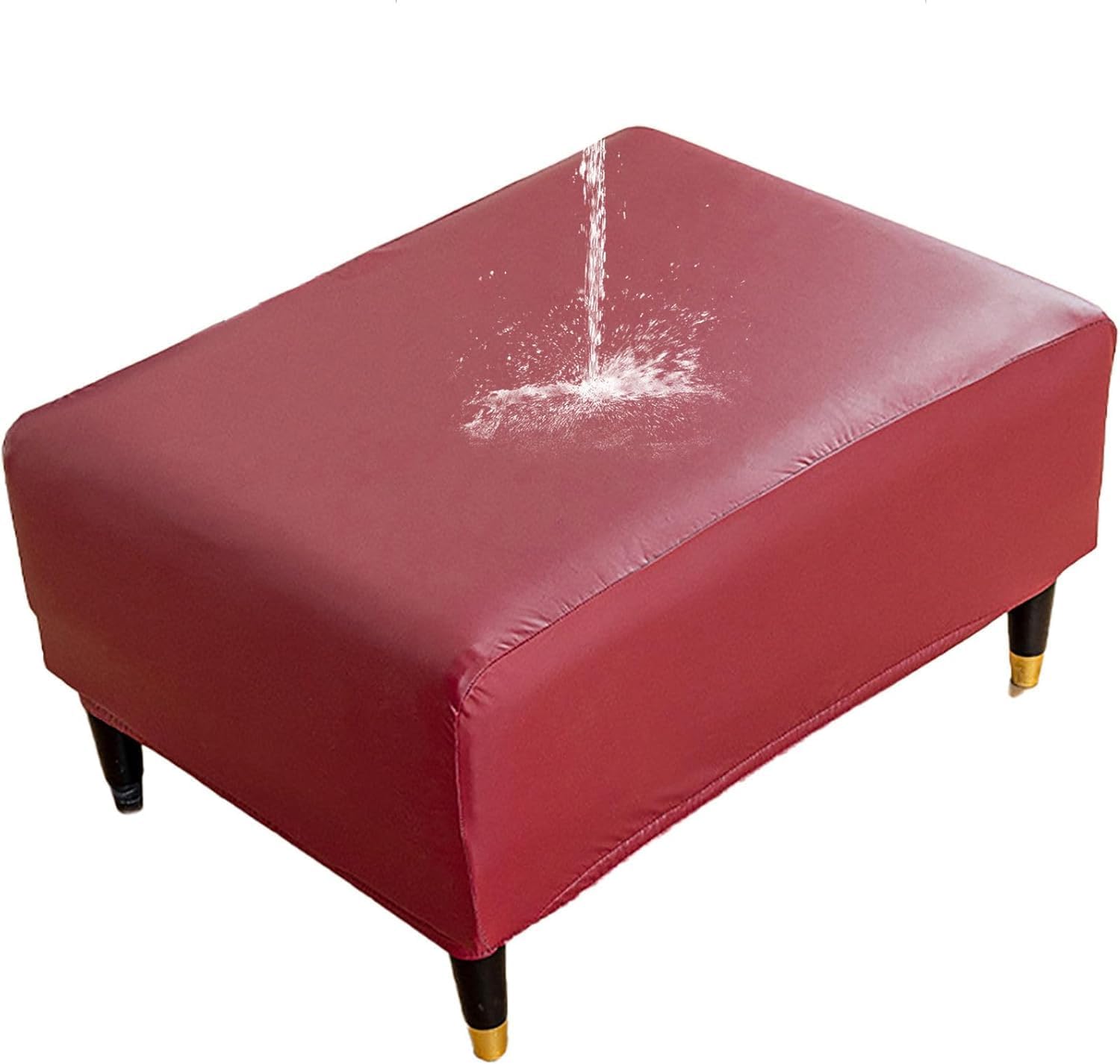 Faux Leather Ottoman Covers Slipcover Rectangle Waterproof Footstool Cover Stretch Footrest Protectors with Elastic Bottom Folding Storage Stool Furniture Protector(Color 7,60-75cm/23.6-29.5in)