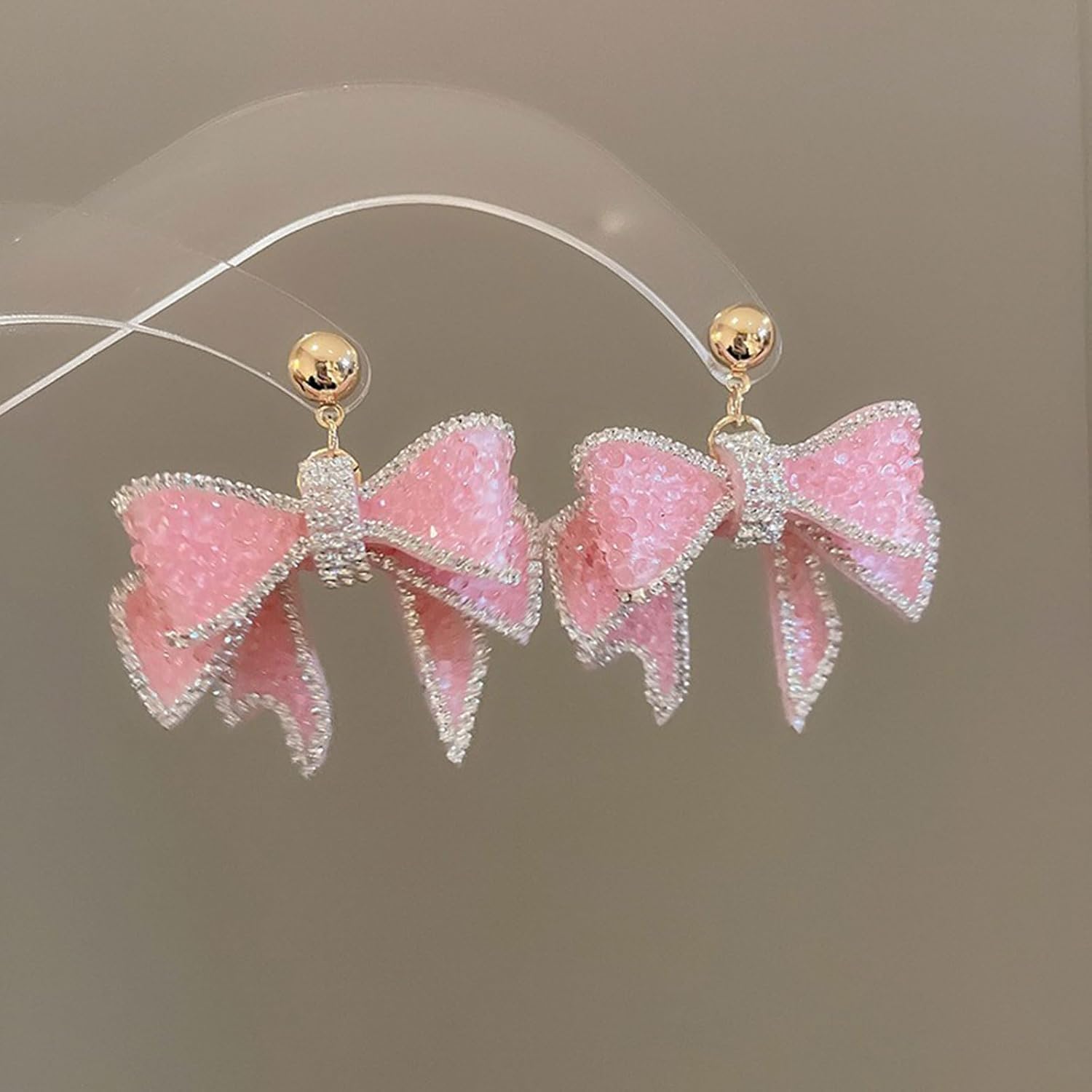 Pink Rhinestone Bow Drop Earrings for Women Cute Green Purple Rhinestone Bowknot Dangle Drop Earring Trendy Christmas Jewelry Gift for Women - Image 3