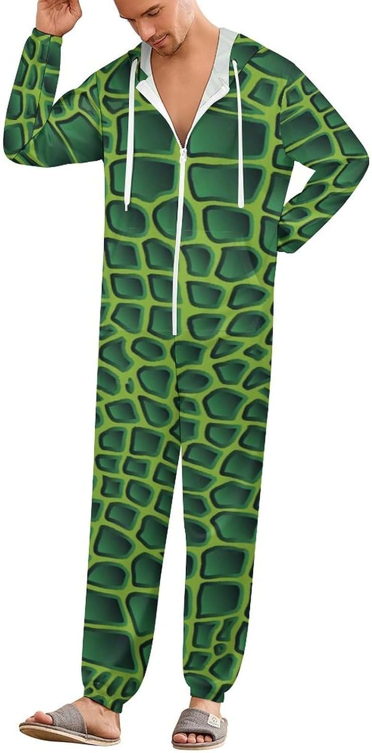 Crocodile Alligator Print Adult Pajamas Onesie with Hood Pocket Jumpsuits One Piece Sleepwear